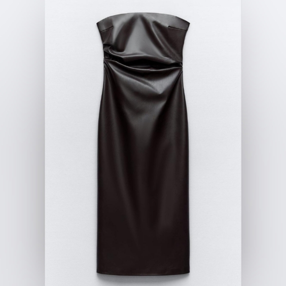 Zara Faux Leather Brown Strapless Dress - Picture 1 of 2